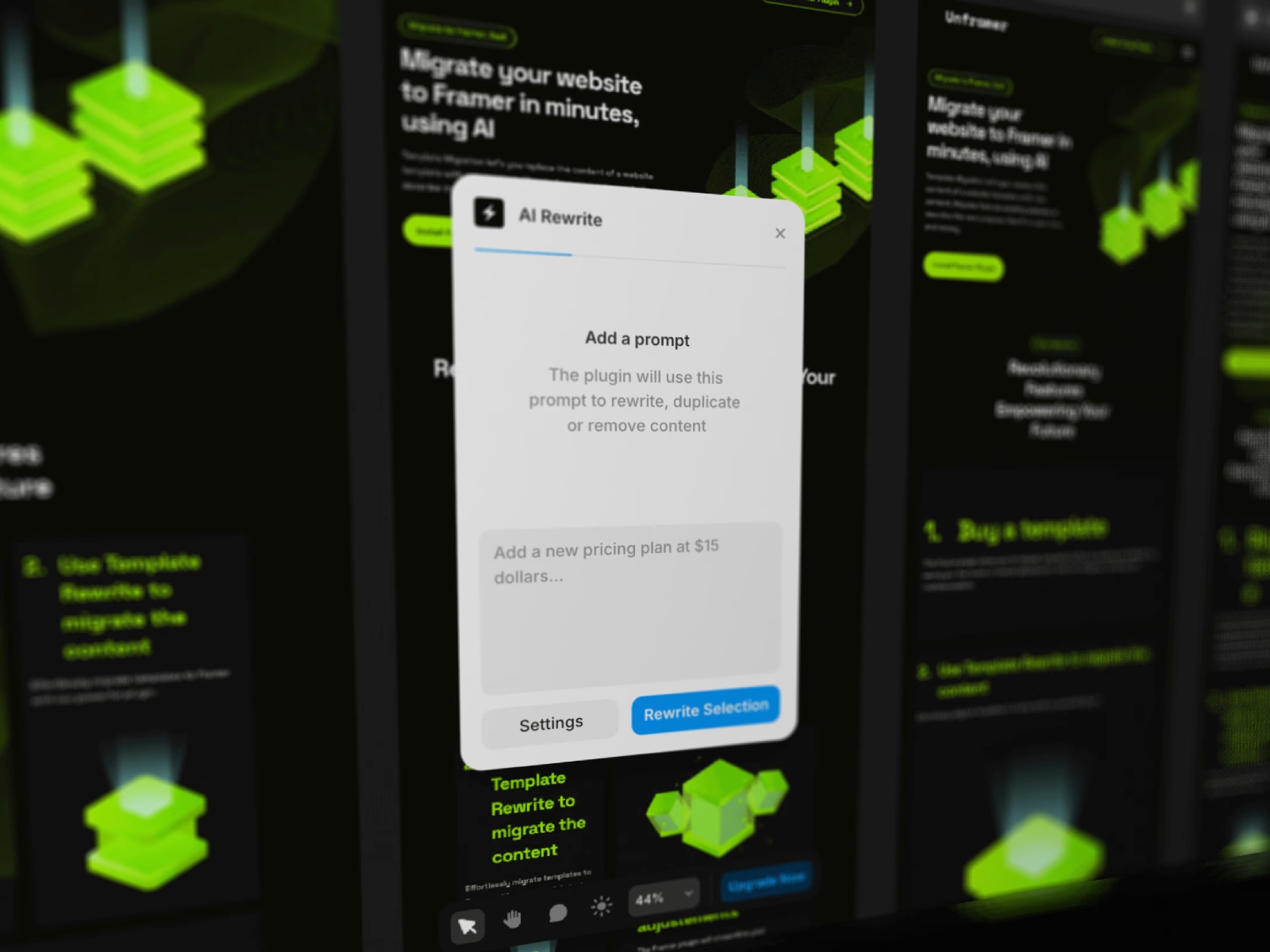 Thumbnail 2 for AI Rewrite, a Framer Marketplace plugin by Tommy D. Rossi.
