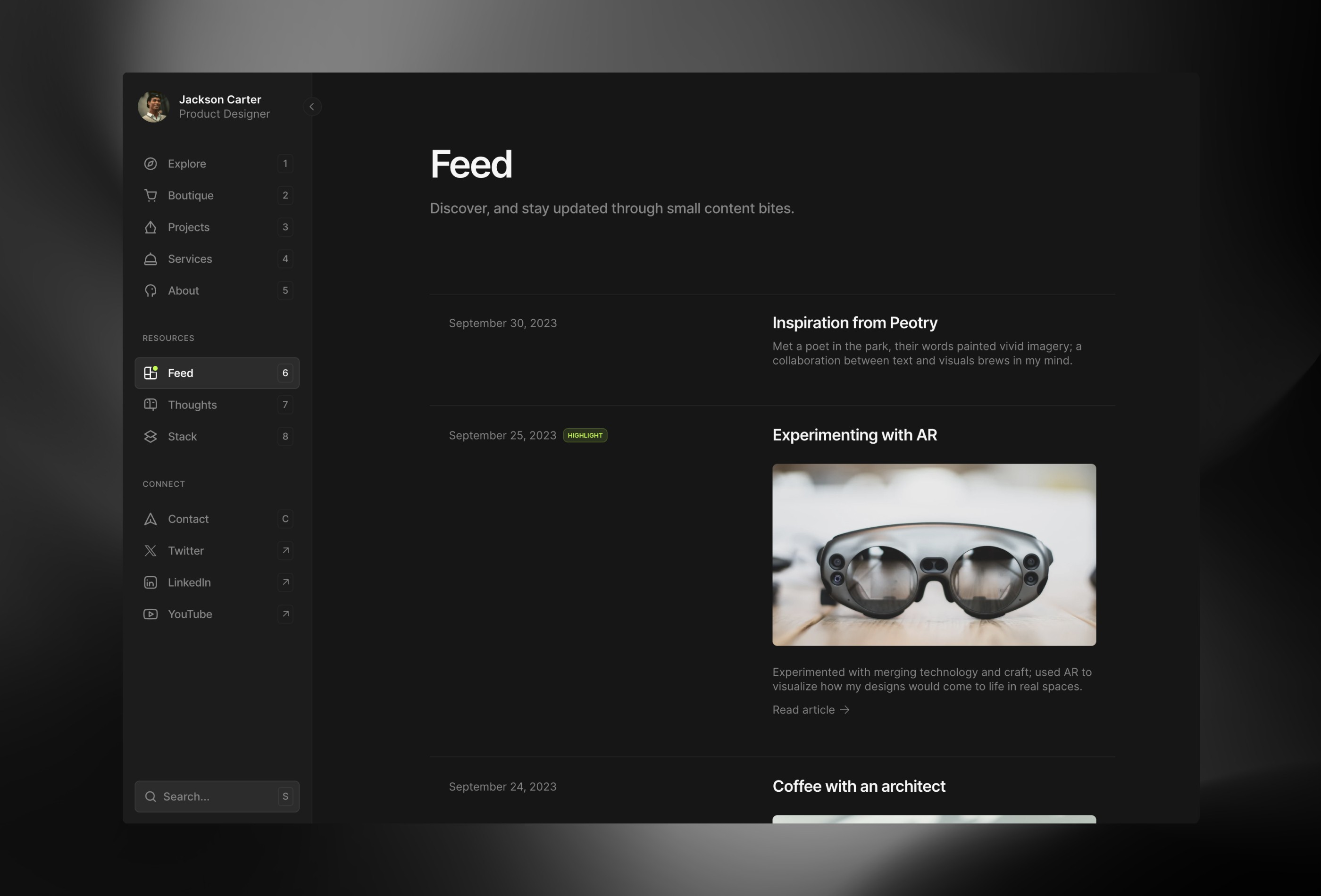 Screenshot 4 for DashfolioNEO, a Framer Marketplace template by Cédric.
