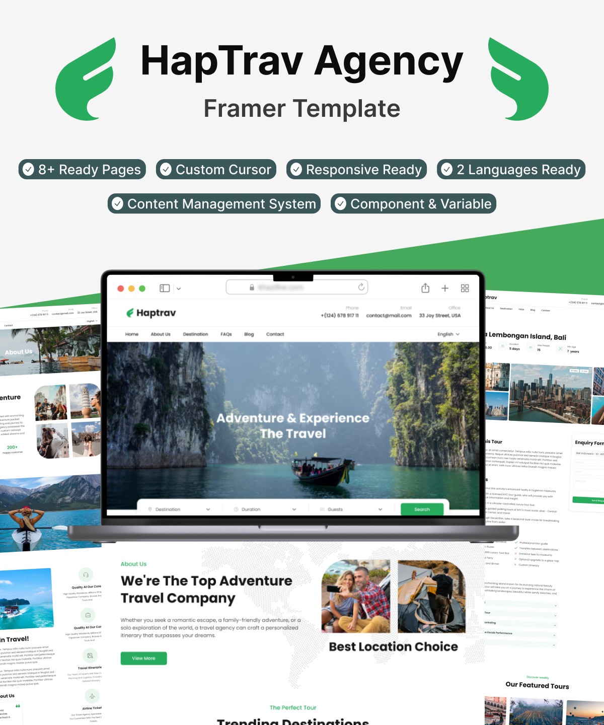 Screenshot 1 for Haptrav, a Framer Marketplace template by Saiful.