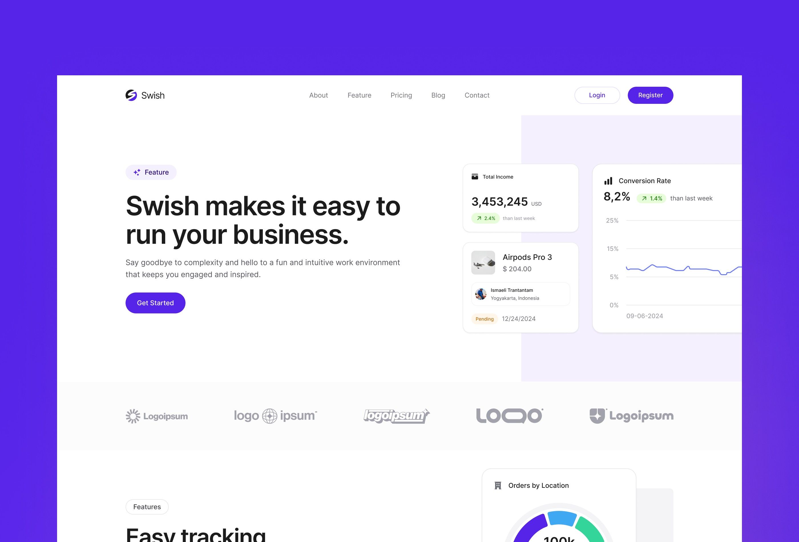 Screenshot 3 for Swish, a Framer Marketplace template by Seto Febriant.