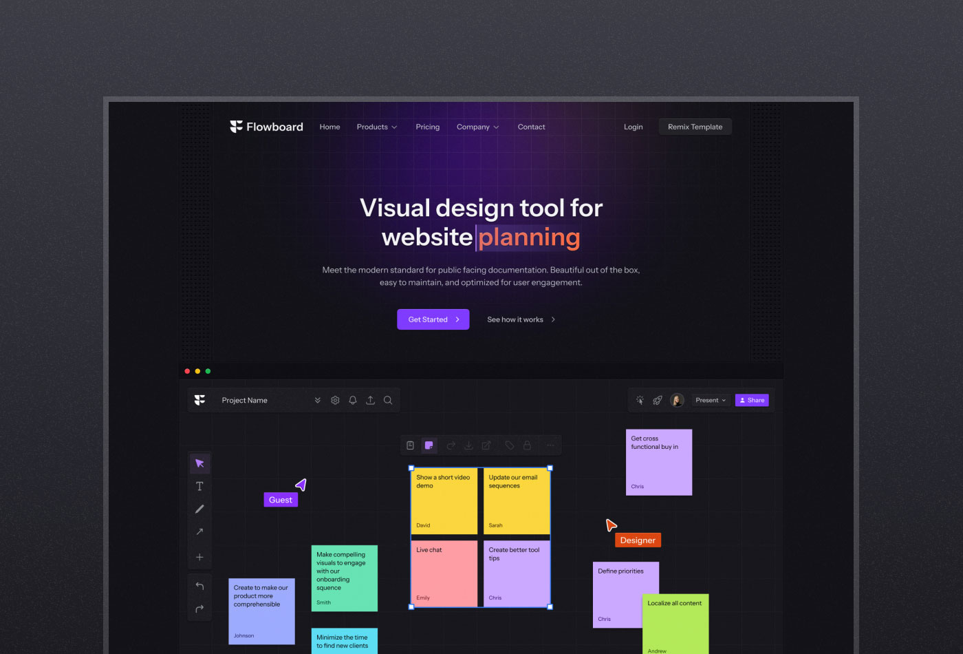 Screenshot 2 for Flowboard, a Framer Marketplace template by Dmytri Ivanov.