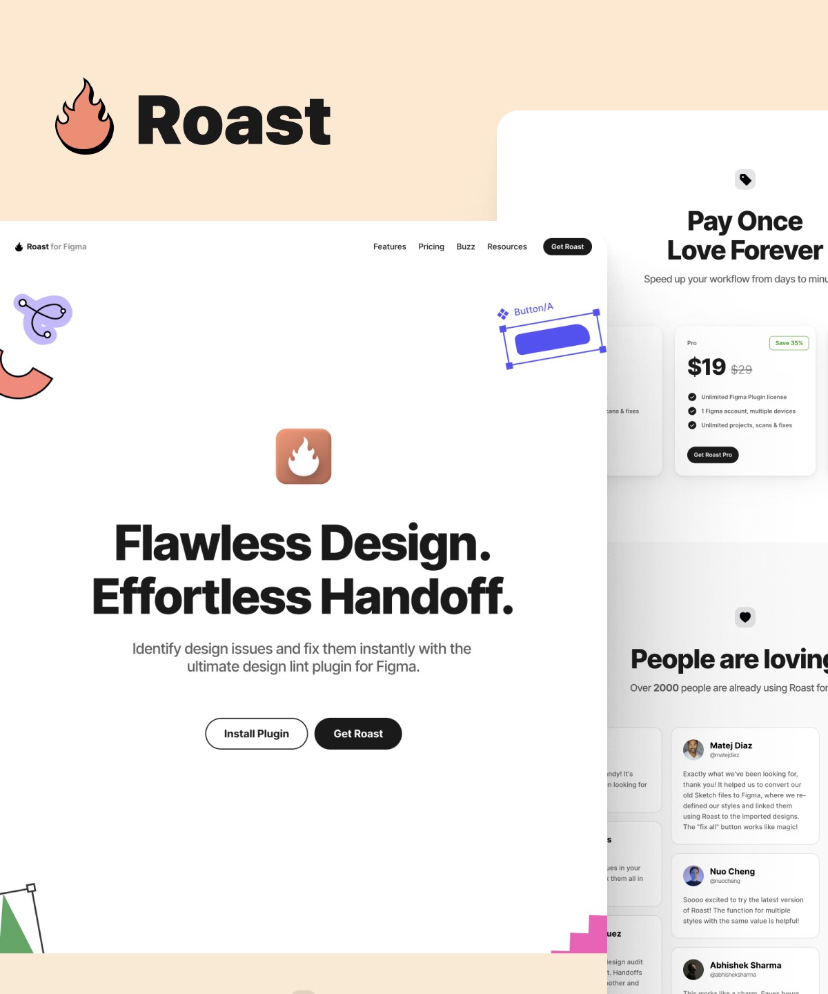 Screenshot 1 for Roast, a Framer Marketplace template by Milan Maheshwari.