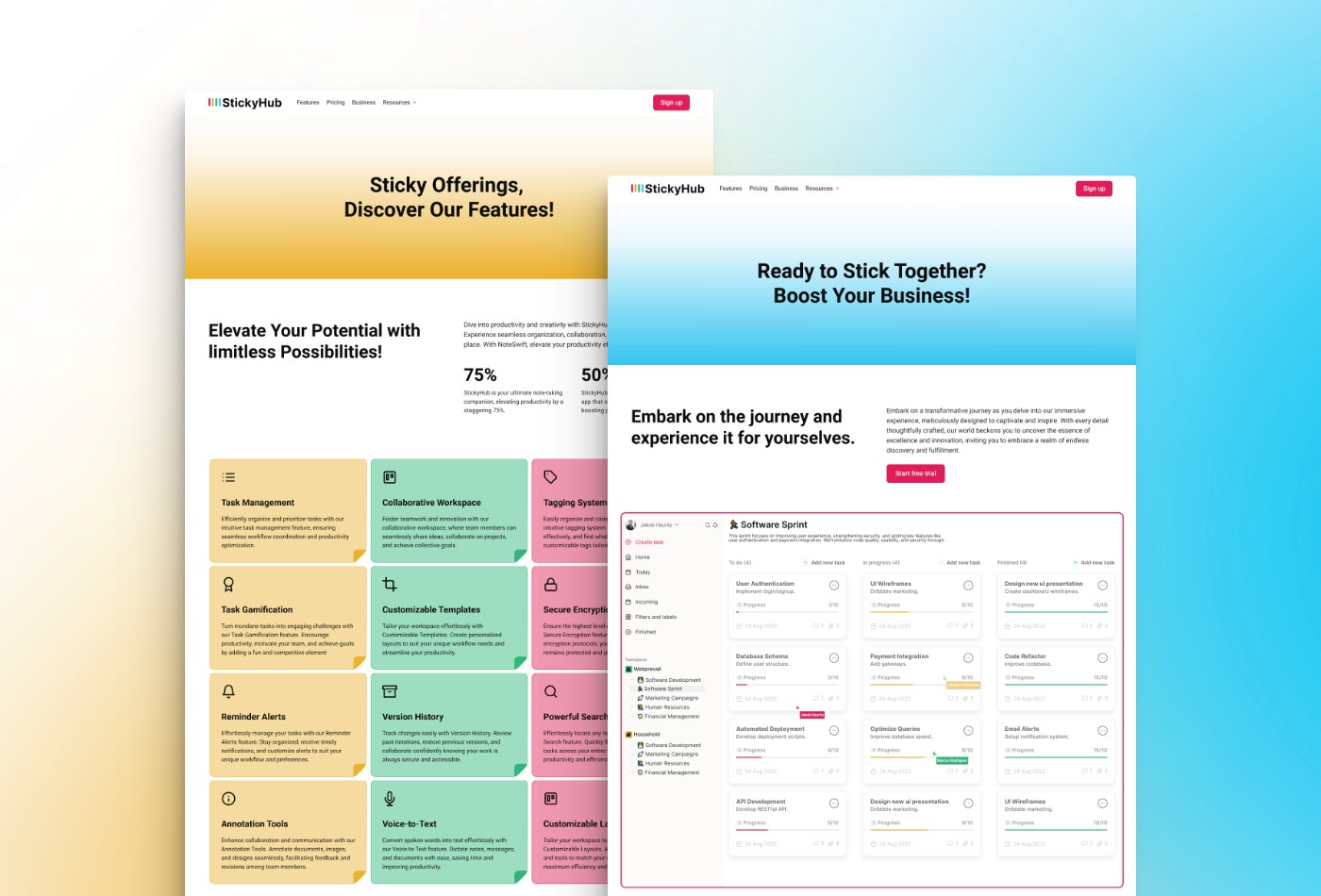 Screenshot 3 for StickyHub, a Framer Marketplace template by Jakob Hauritz.