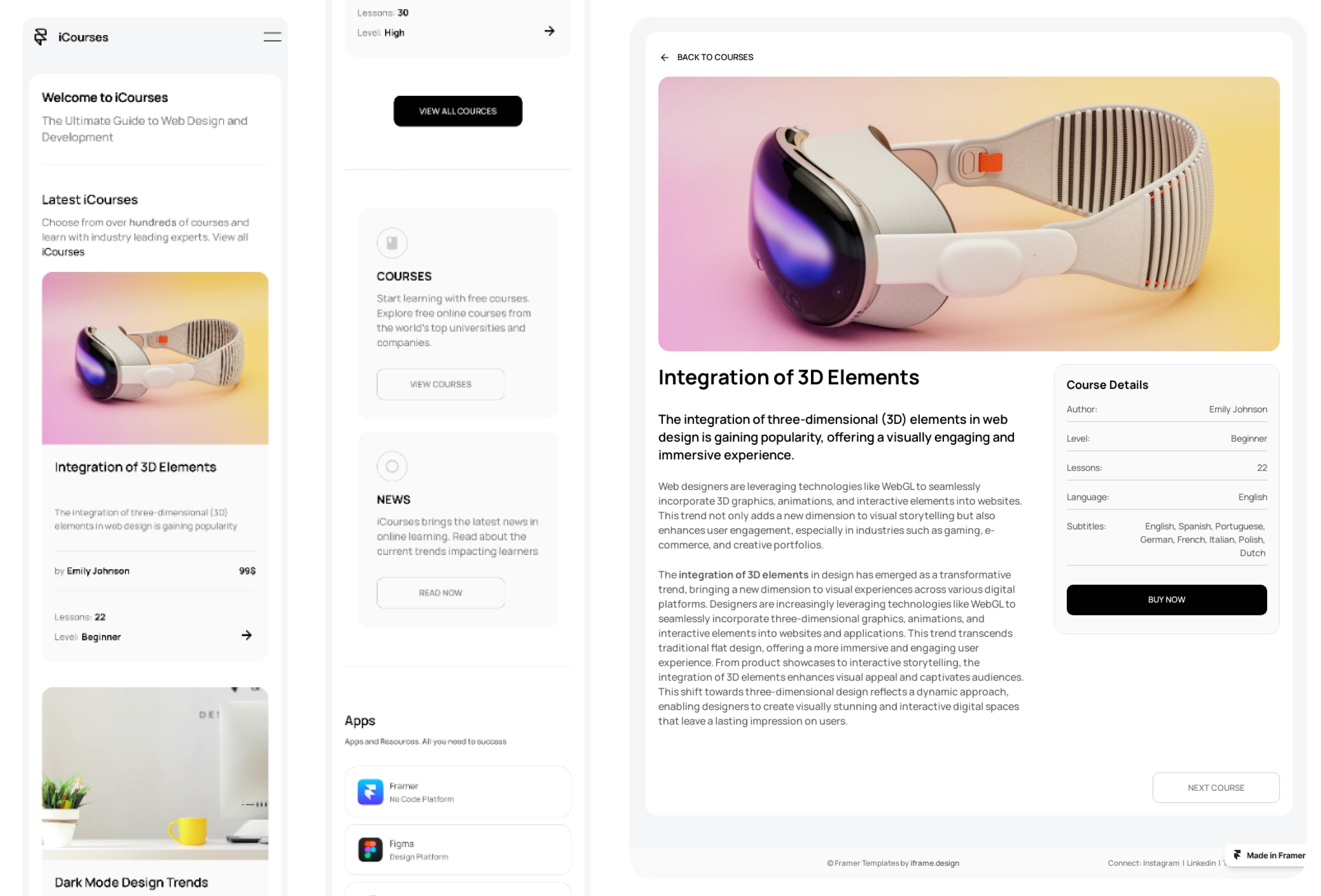 Screenshot 2 for iCourses, a Framer Marketplace template by IFRAME DESIGN.