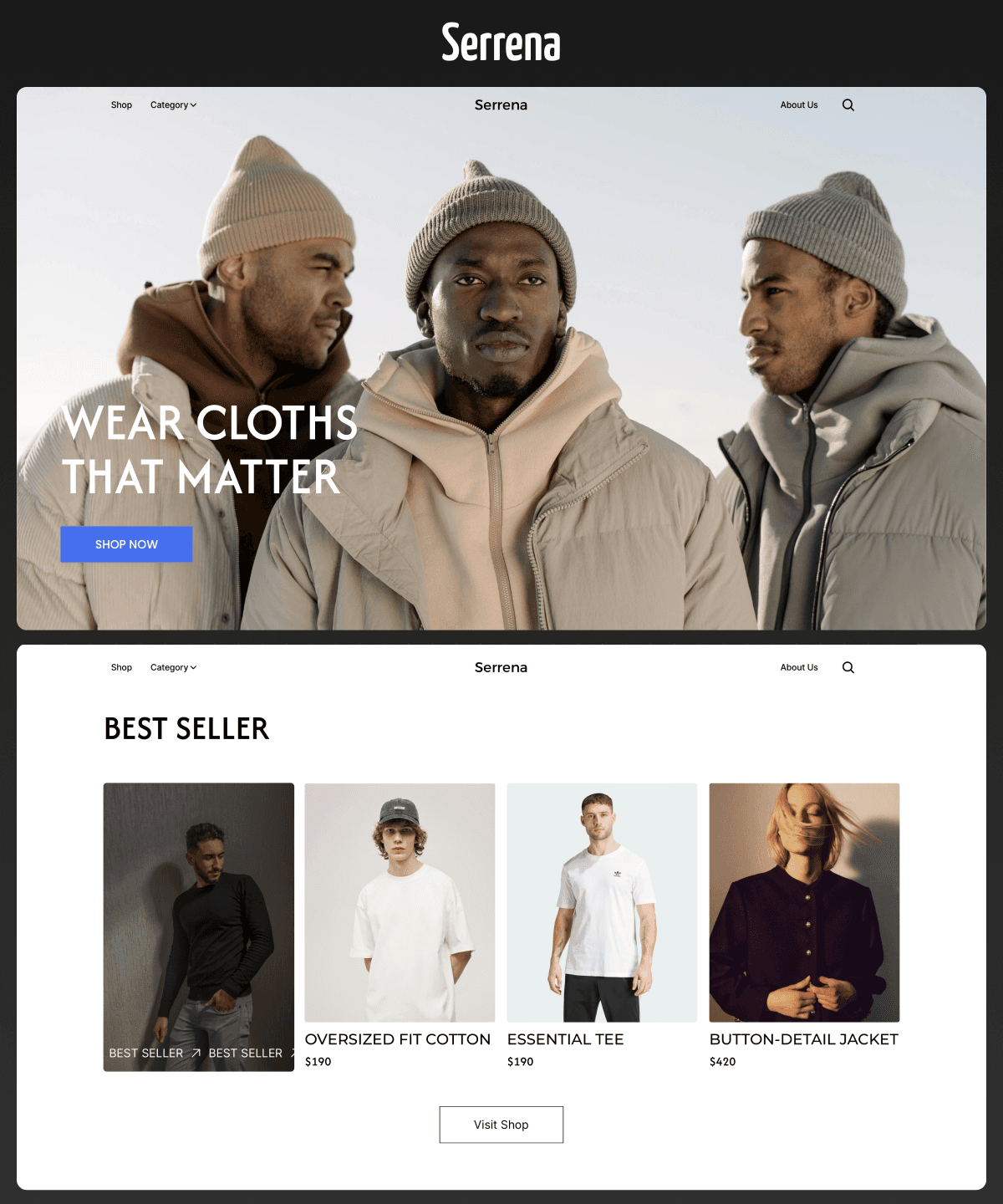 Screenshot 1 for Serrena, a Framer Marketplace template by Cosmic Studio.