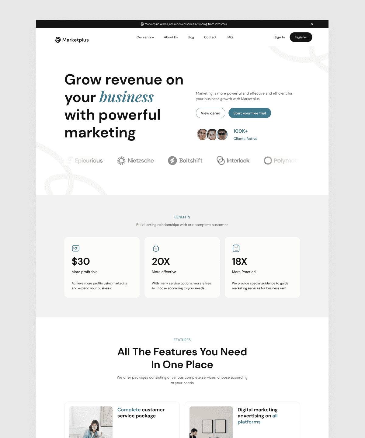 Thumbnail 1 for Marketplus, a Framer Marketplace template by Pixlayer.