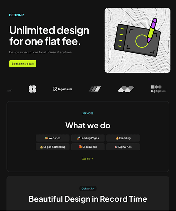 Screenshot 1 for Designr, a Framer Marketplace template by Brand Panda.