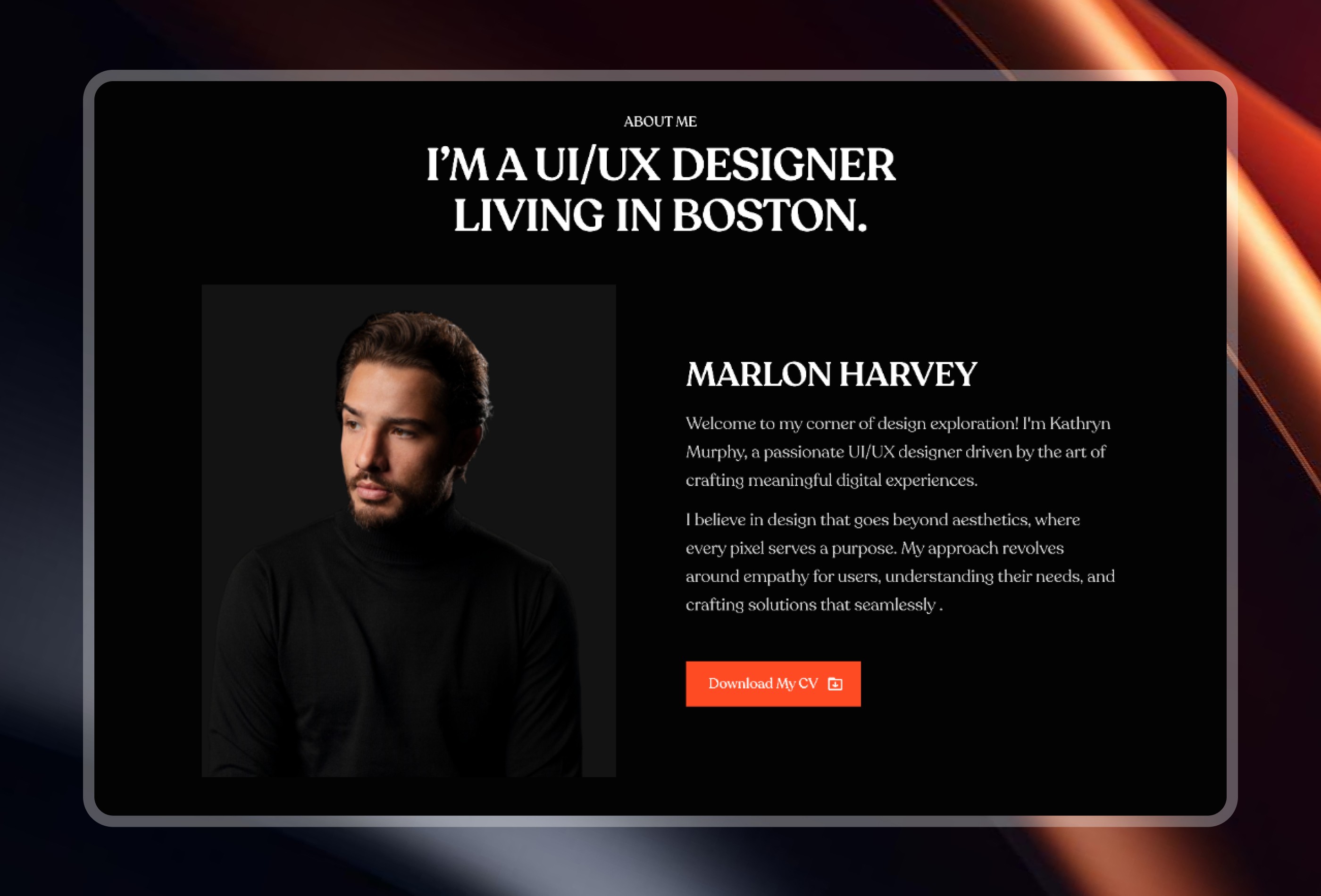 Screenshot 3 for MarlonHarvey, a Framer Marketplace template by Sailr.