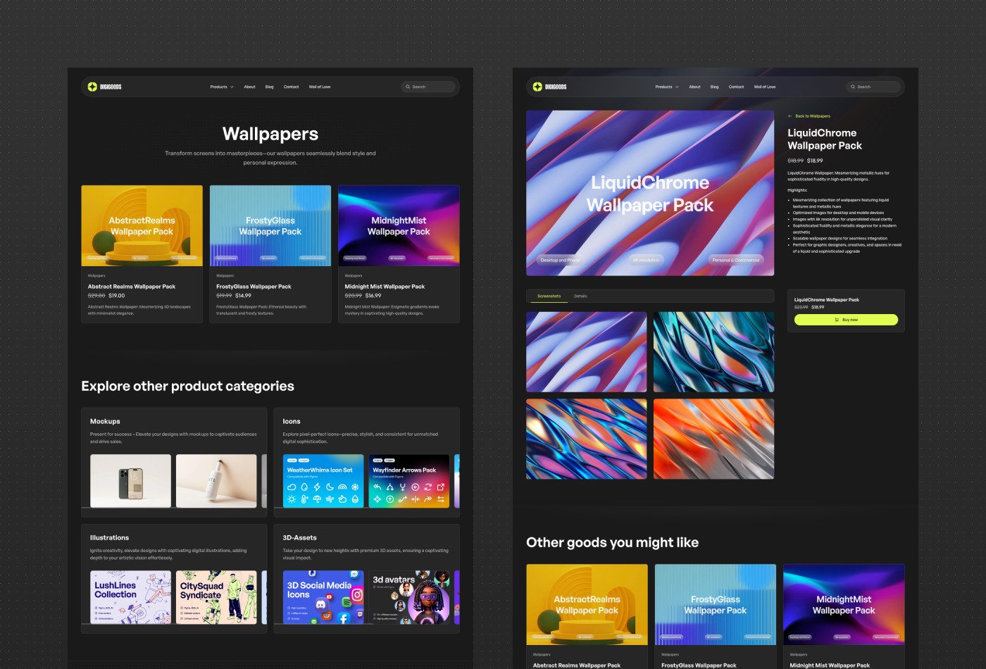 Screenshot 2 for DigiGoods, a Framer Marketplace template by Themes Chest.