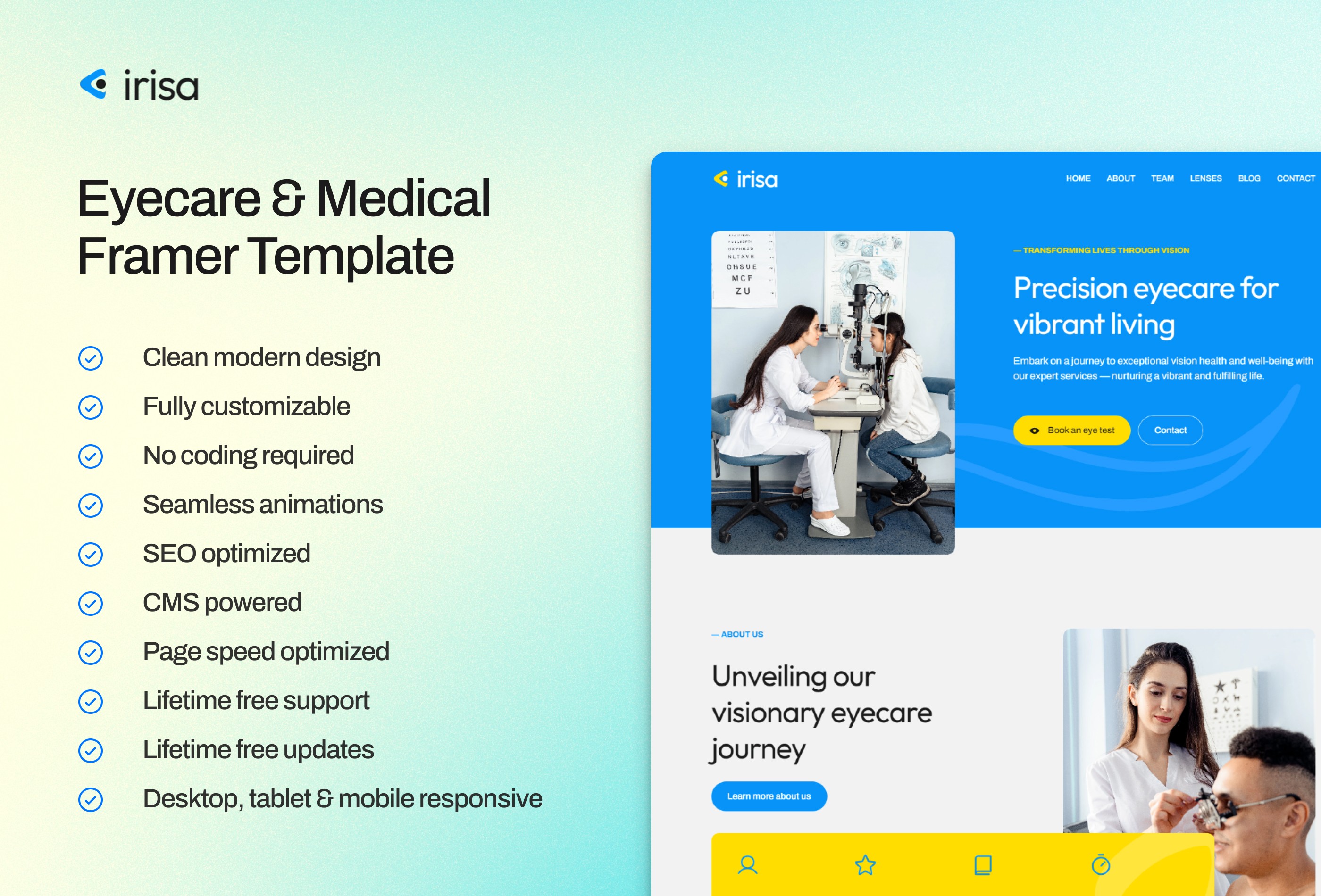 Screenshot 2 for Irisa, a Framer Marketplace template by Vilu.