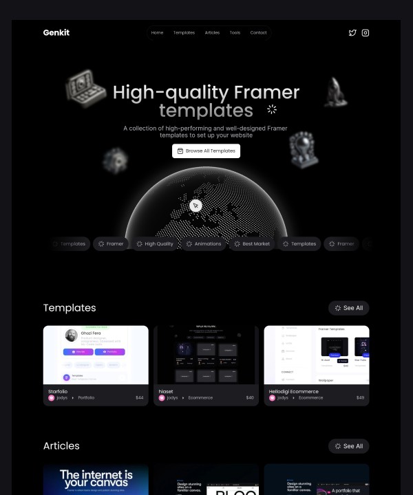 Screenshot 1 for Genkit, a Framer Marketplace template by Jodysaputra.