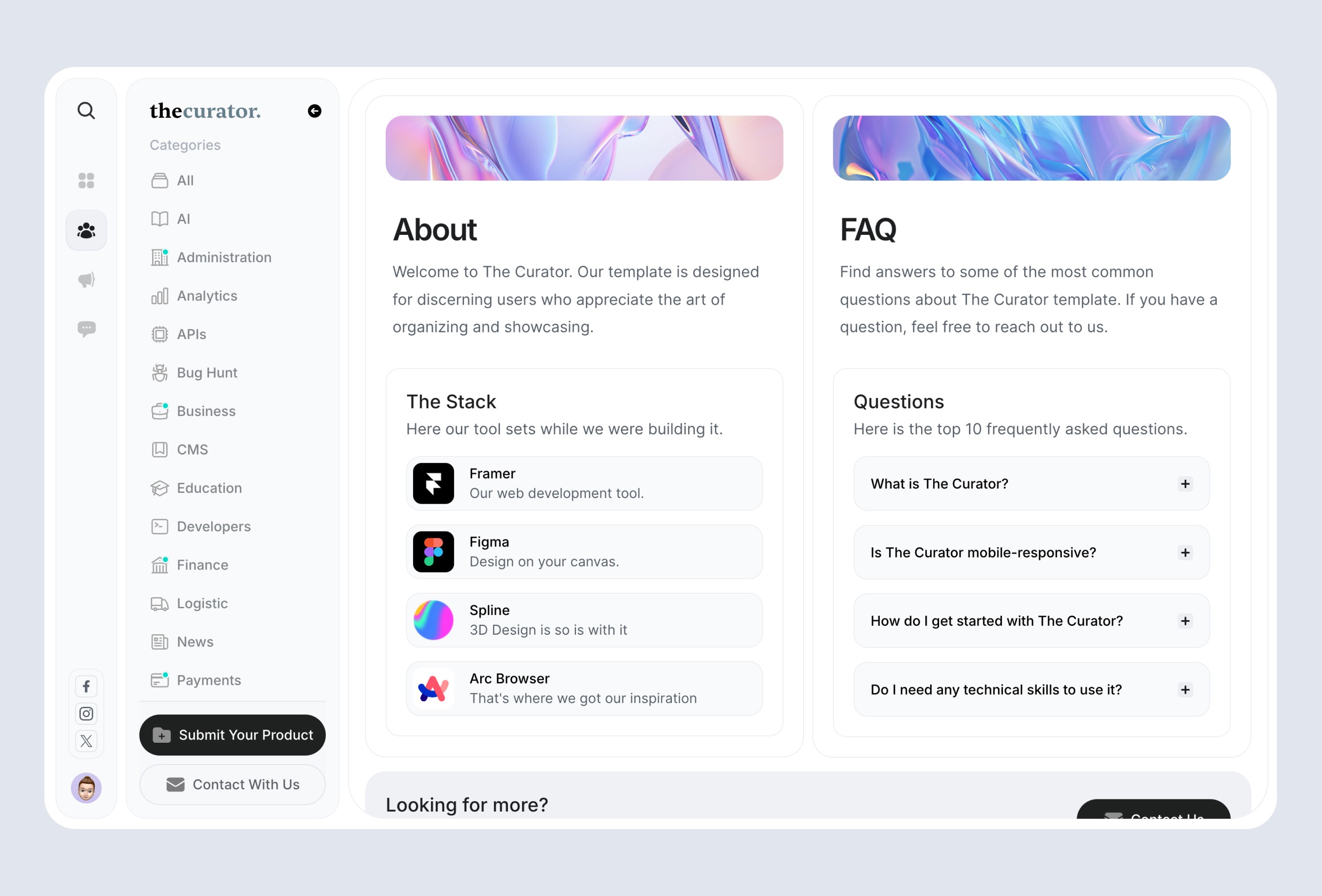 Screenshot 3 for TheCurator, a Framer Marketplace template by Mertcan Esmergül.