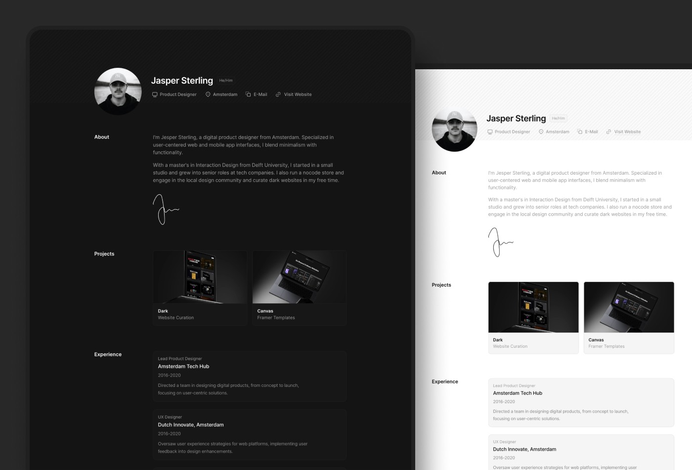 Screenshot 2 for Vitae, a Framer Marketplace template by Cédric.