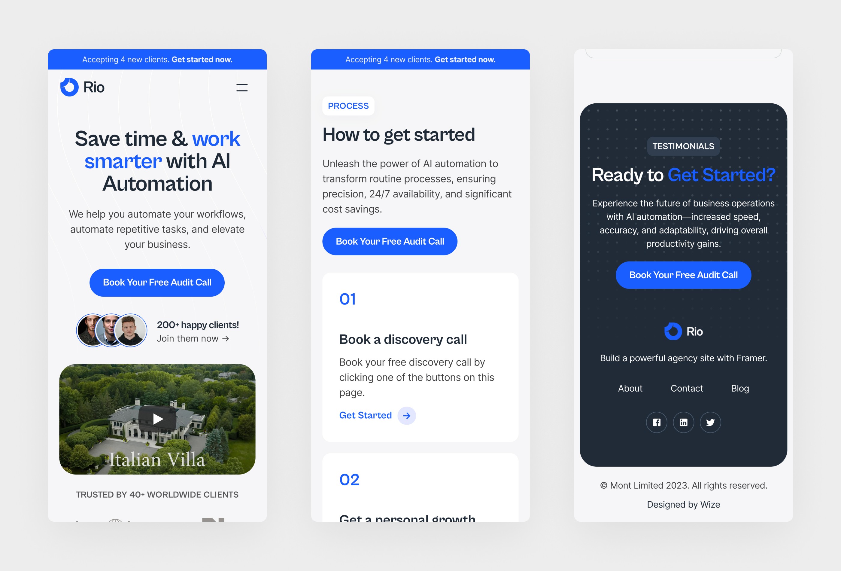 Screenshot 4 for Rio, a Framer Marketplace template by Wize.