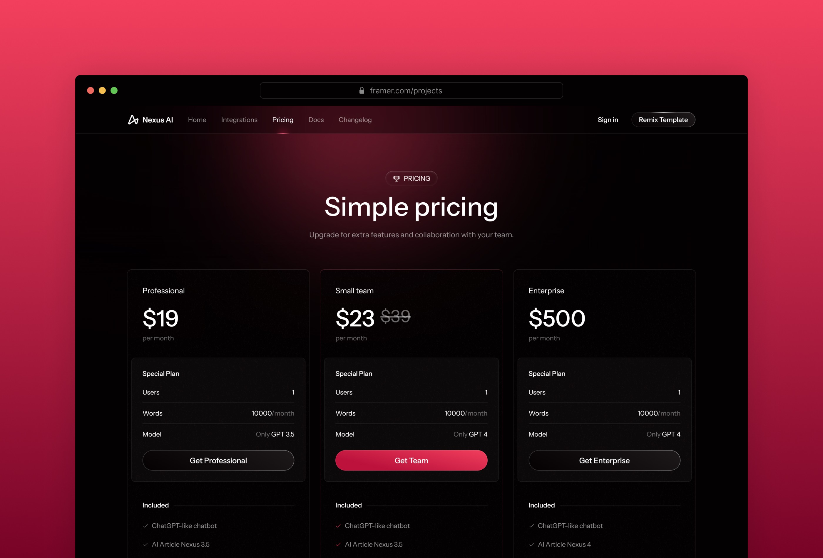 Screenshot 4 for NexusAI, a Framer Marketplace template by Dmytri Ivanov.