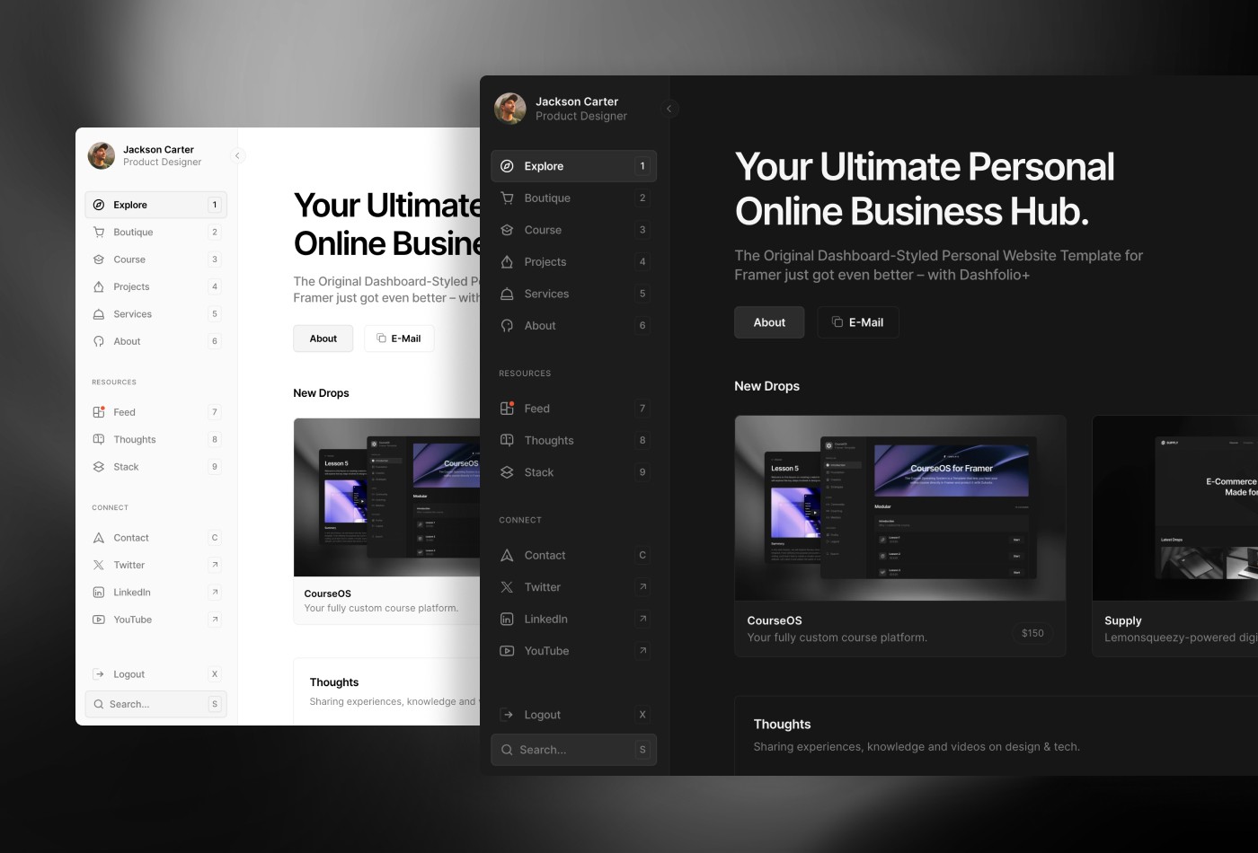 Screenshot 2 for Dashfolio+, a Framer Marketplace template by Cédric.