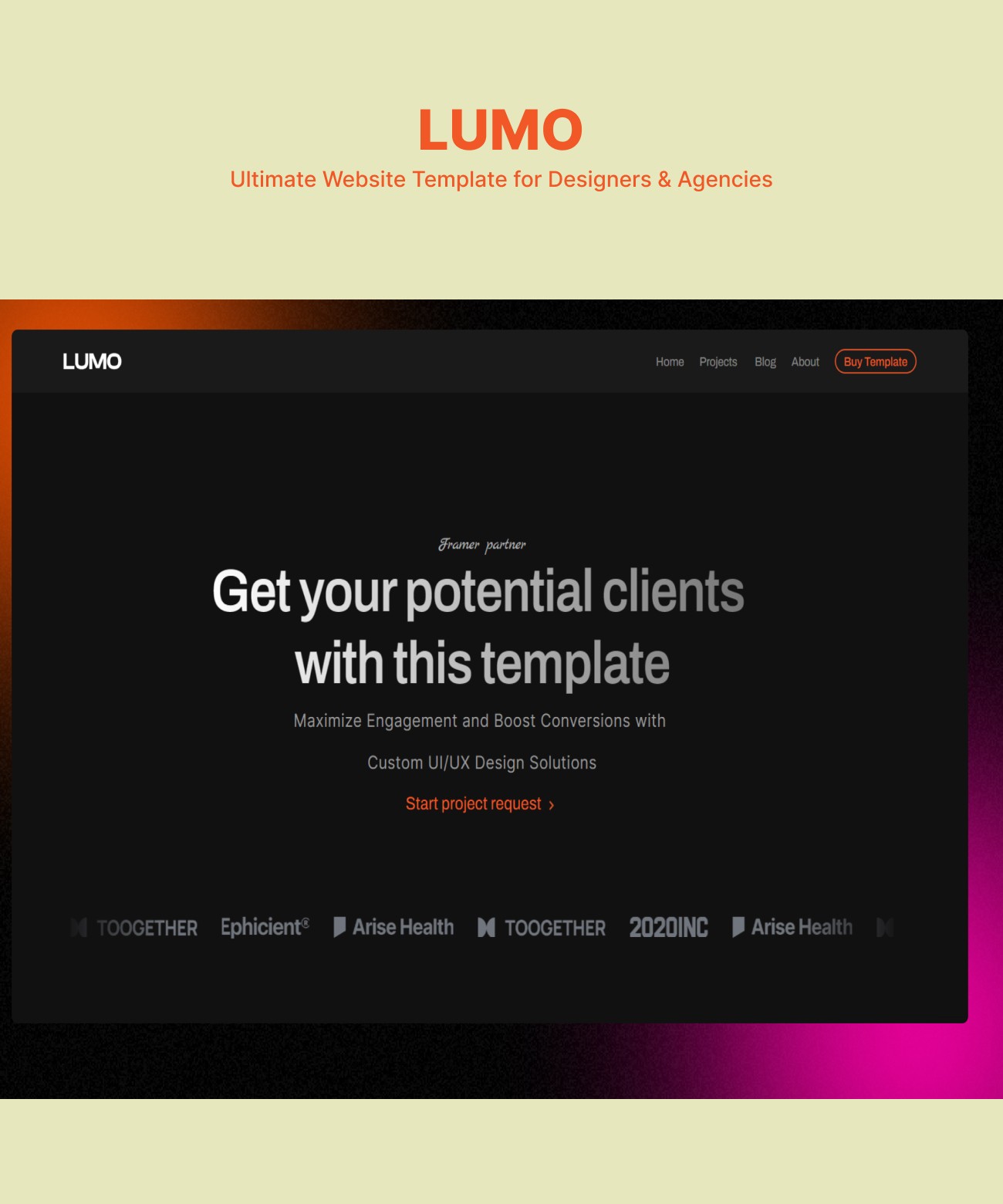 Thumbnail 1 for LUMO, a Framer Marketplace template by Tanjim Islam.