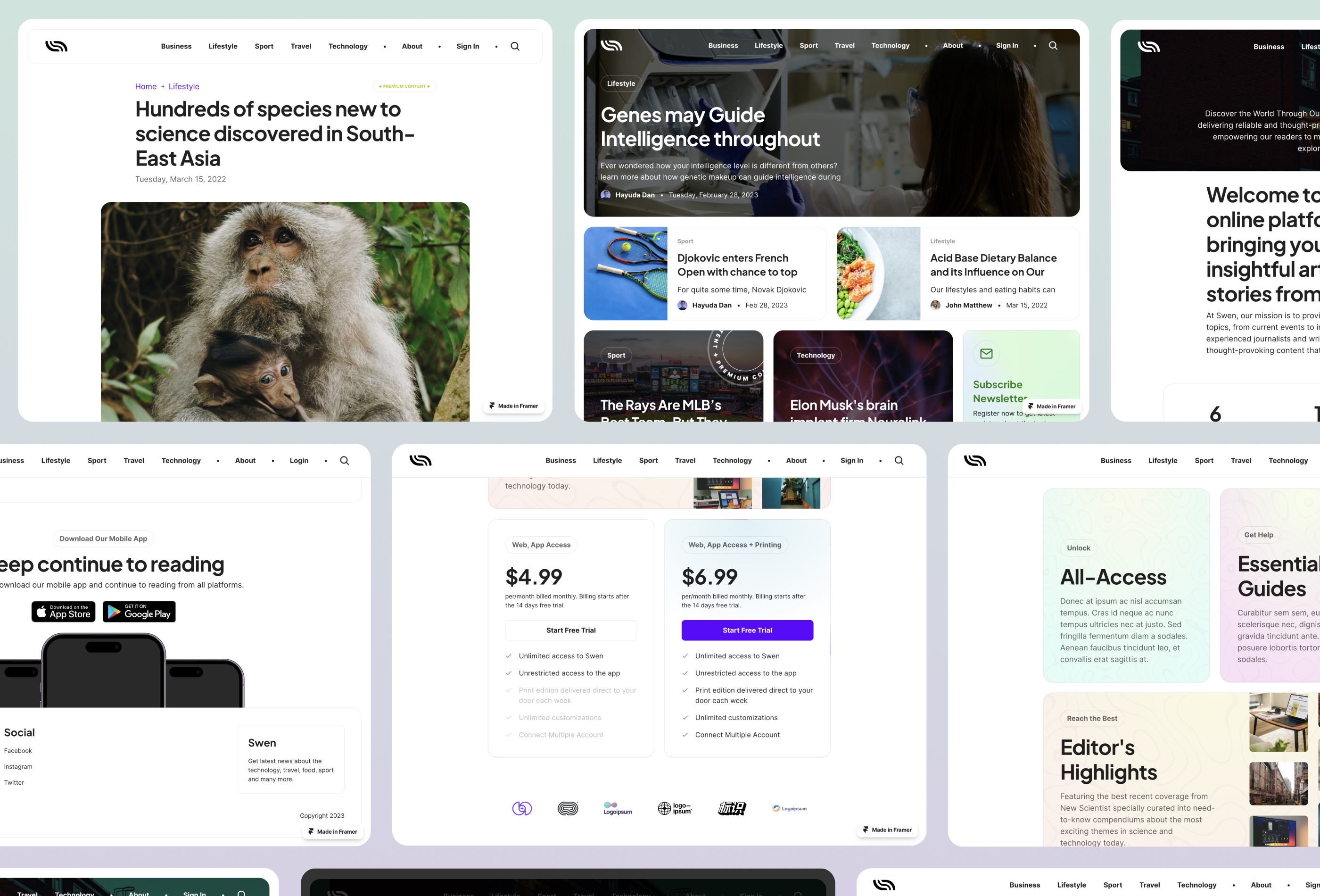 Screenshot 2 for Swen, a Framer Marketplace template by Bora Dan.
