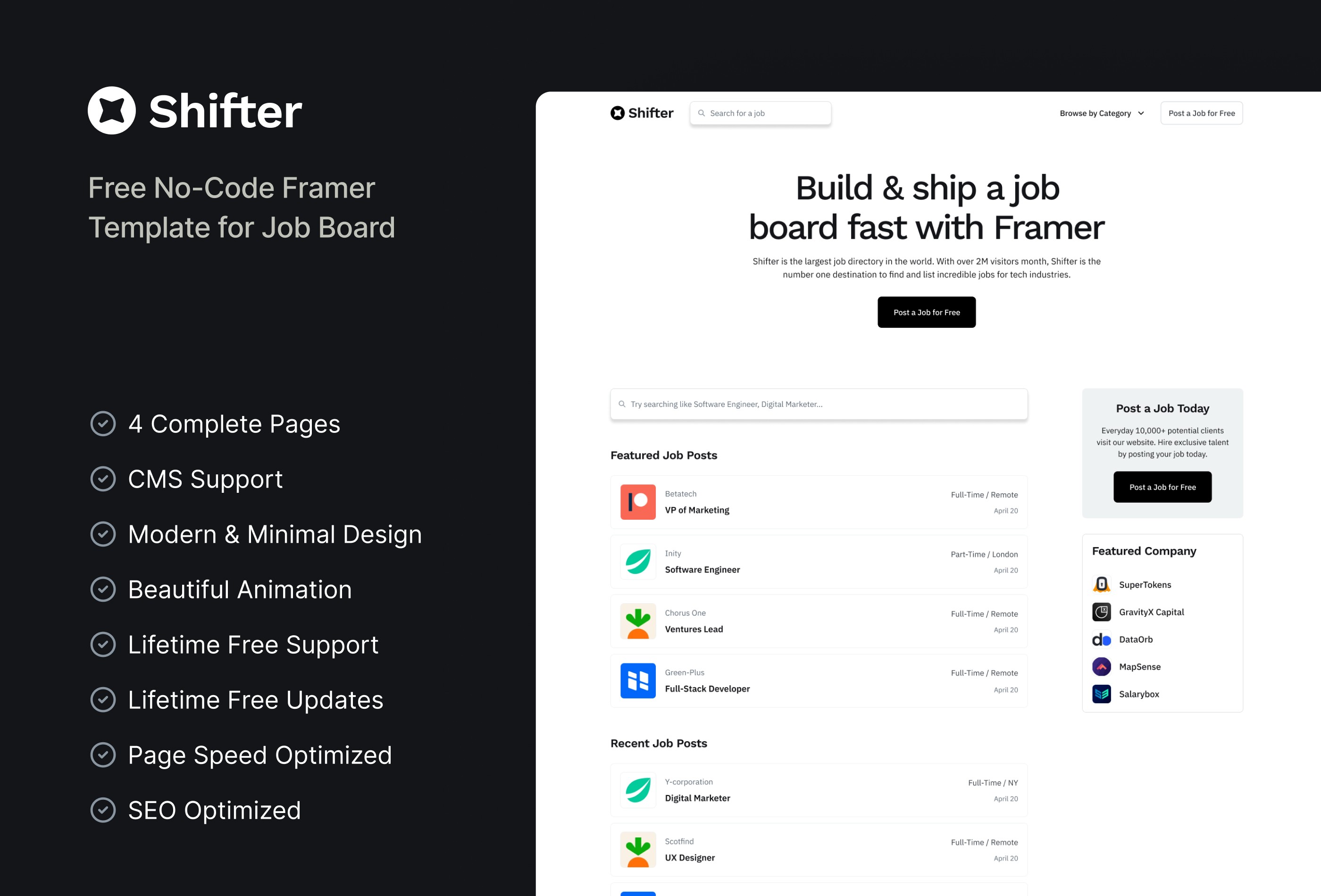 Screenshot 2 for Shifter, a Framer Marketplace template by Framerbite.