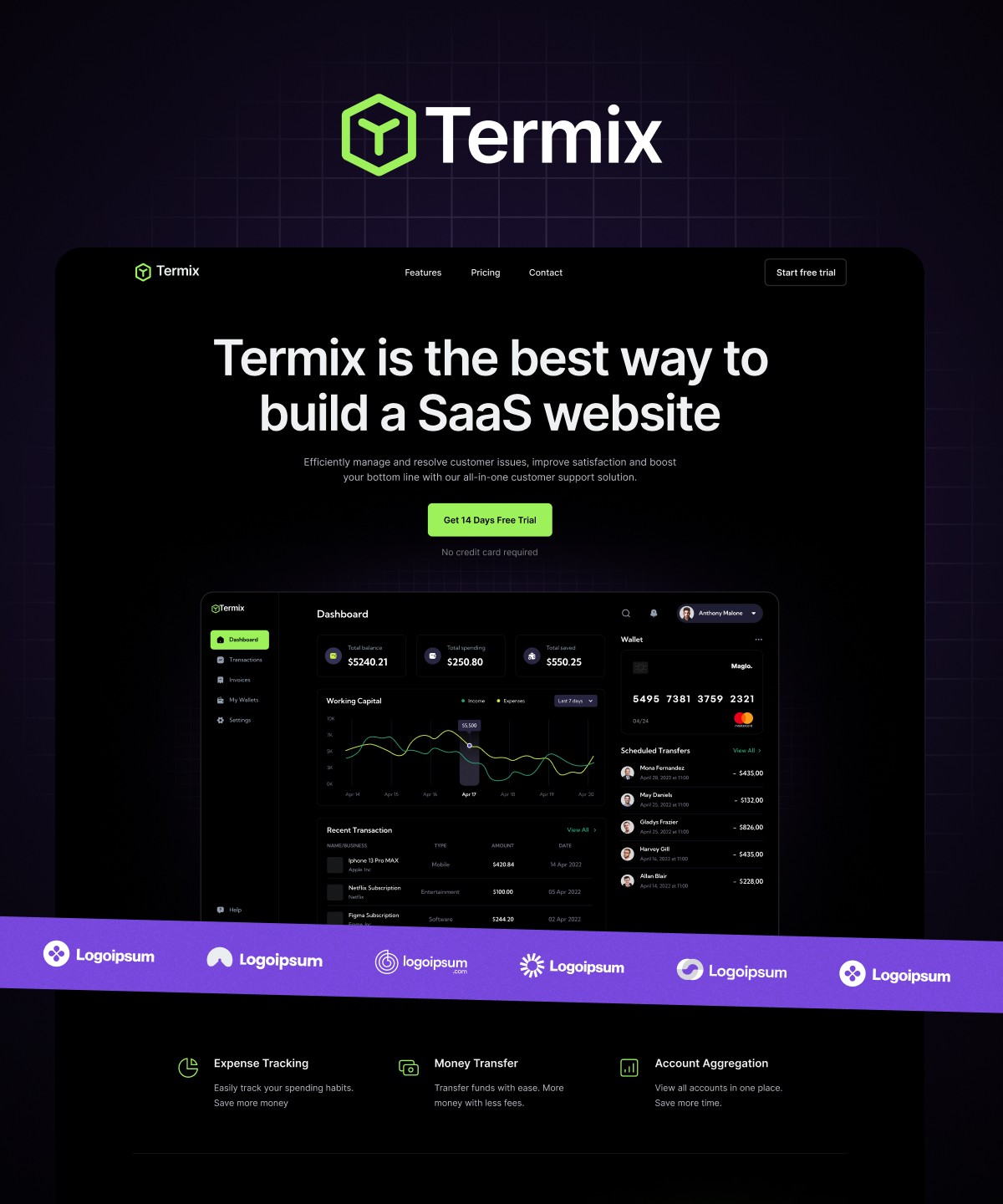 Screenshot 1 for Termix, a Framer Marketplace template by Framerbite.