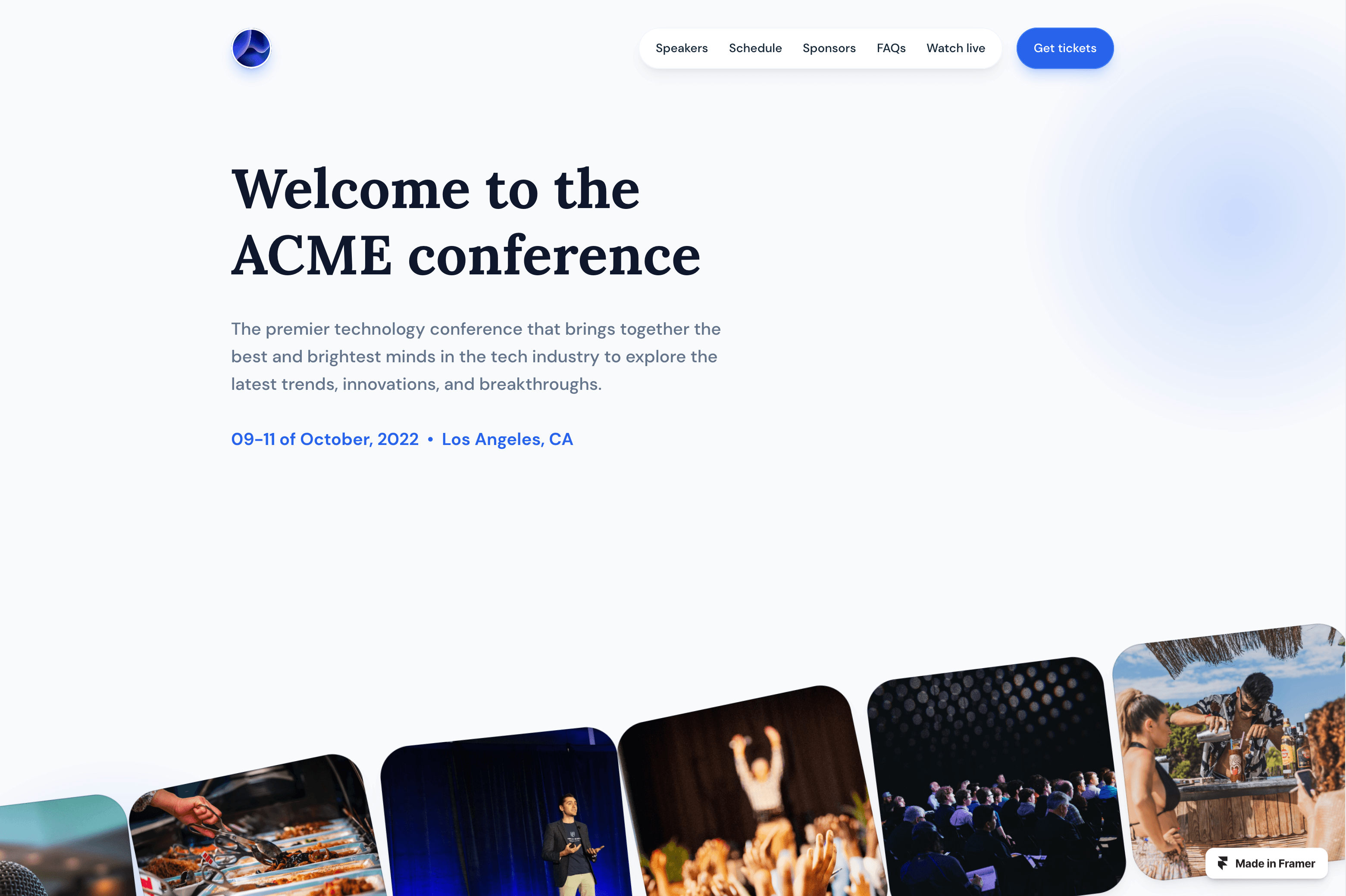 Screenshot 2 for ACME Conference, a Framer Marketplace template by Akash Hamirwasia.