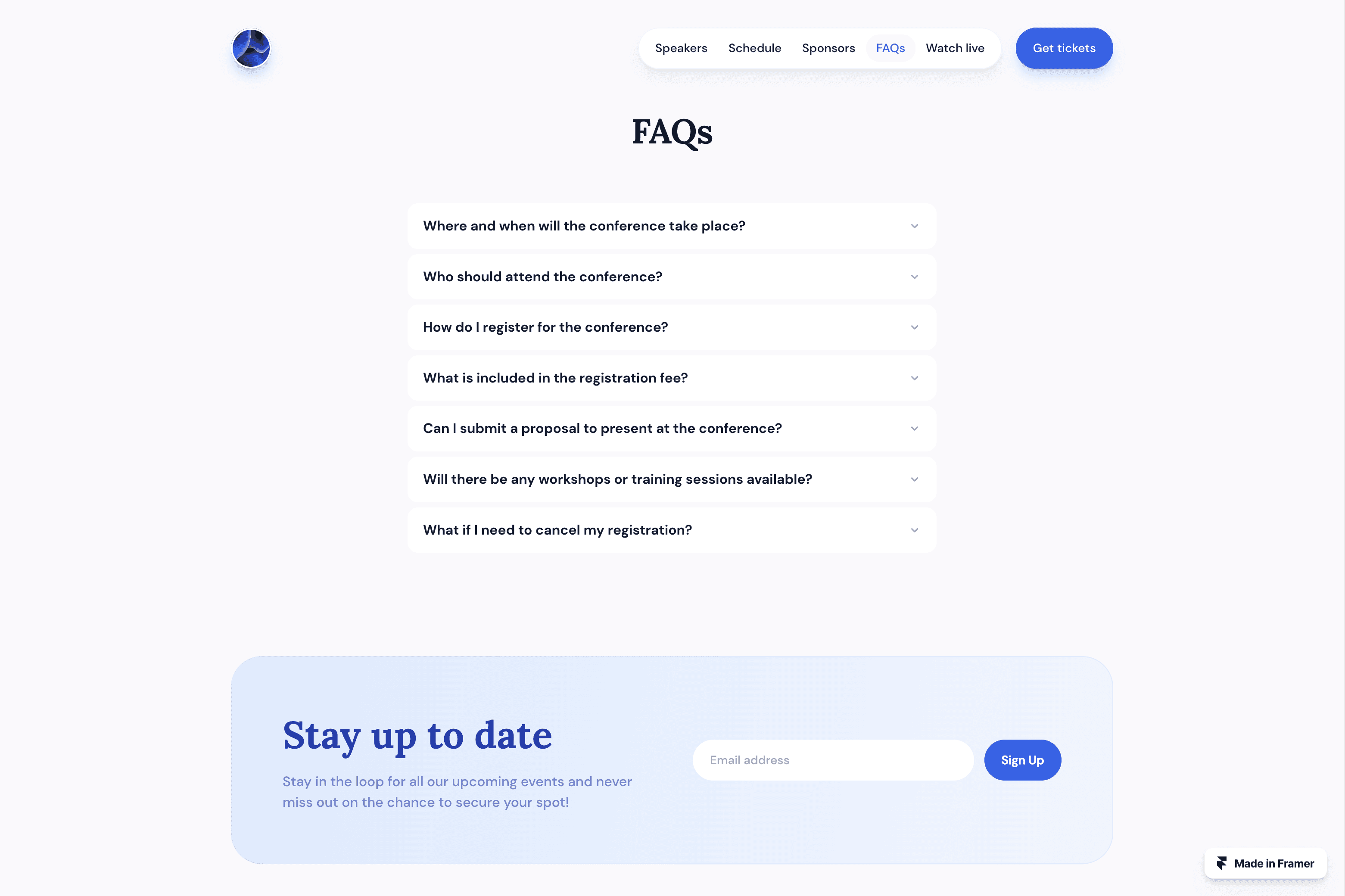 Screenshot 4 for ACME Conference, a Framer Marketplace template by Akash Hamirwasia.