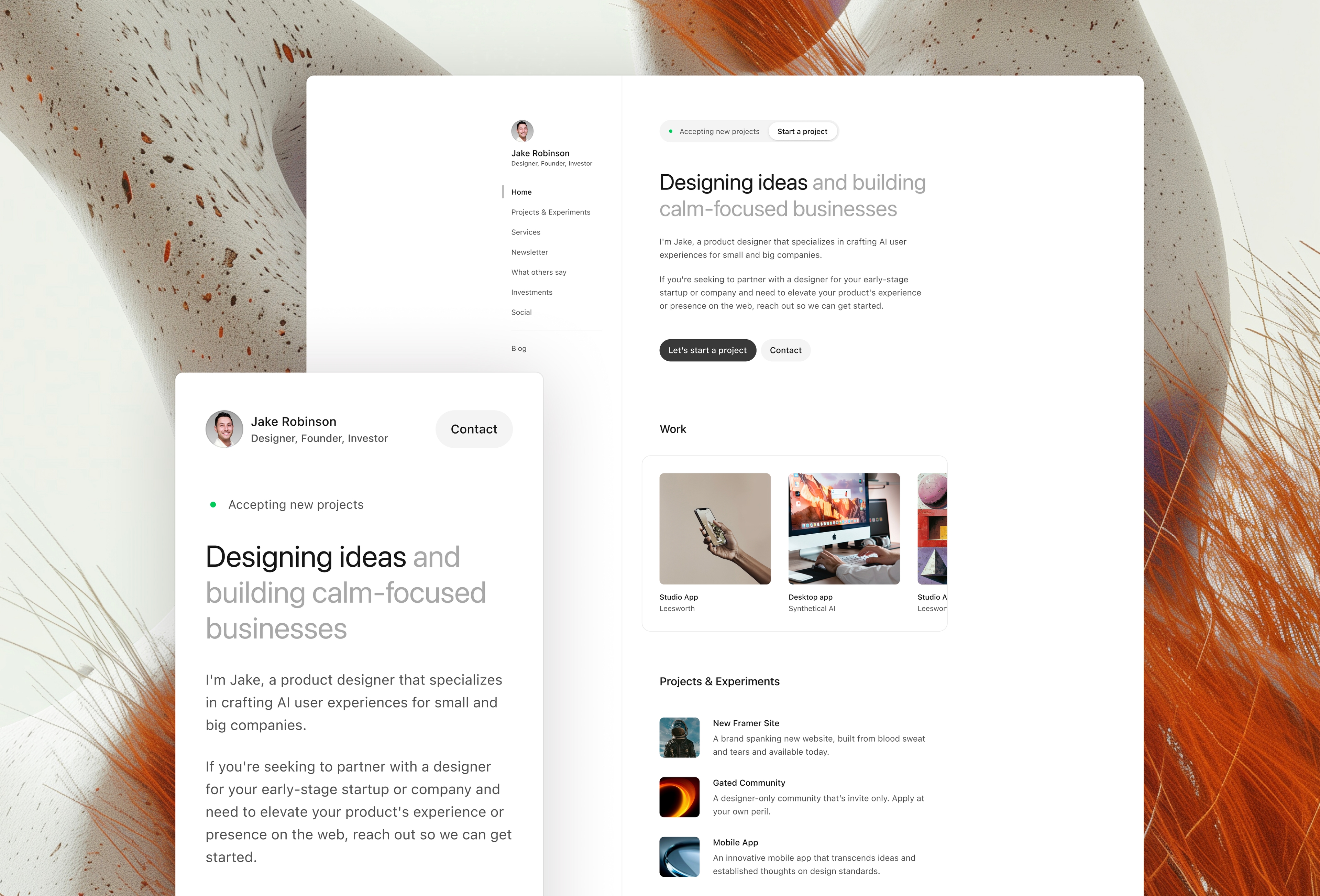 Screenshot 1 for Profile Hub, a Framer Marketplace template by Mitchell Bernstein.