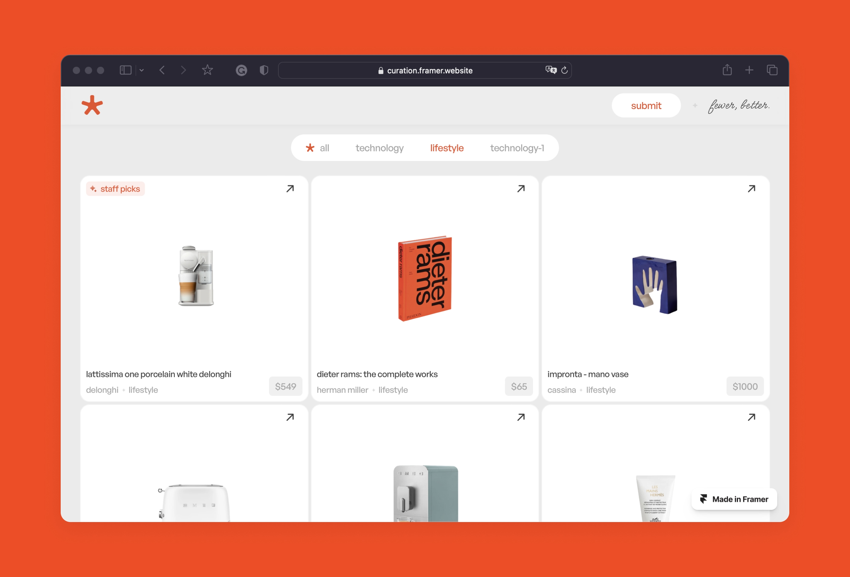 Screenshot 2 for Curation, a Framer Marketplace template by Ali Çorak.
