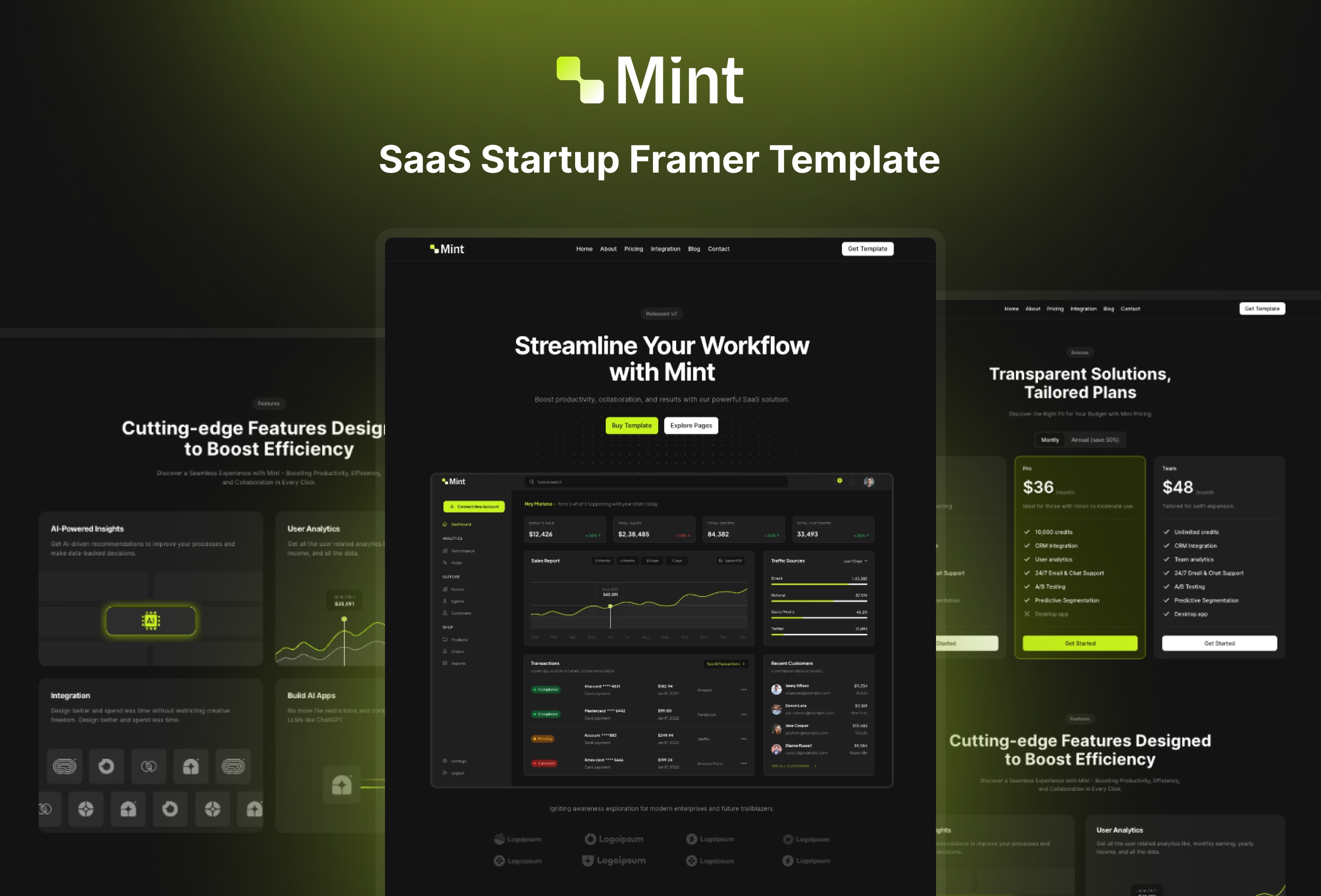 Screenshot 1 for Mint, a Framer Marketplace template by Ninja Designs.