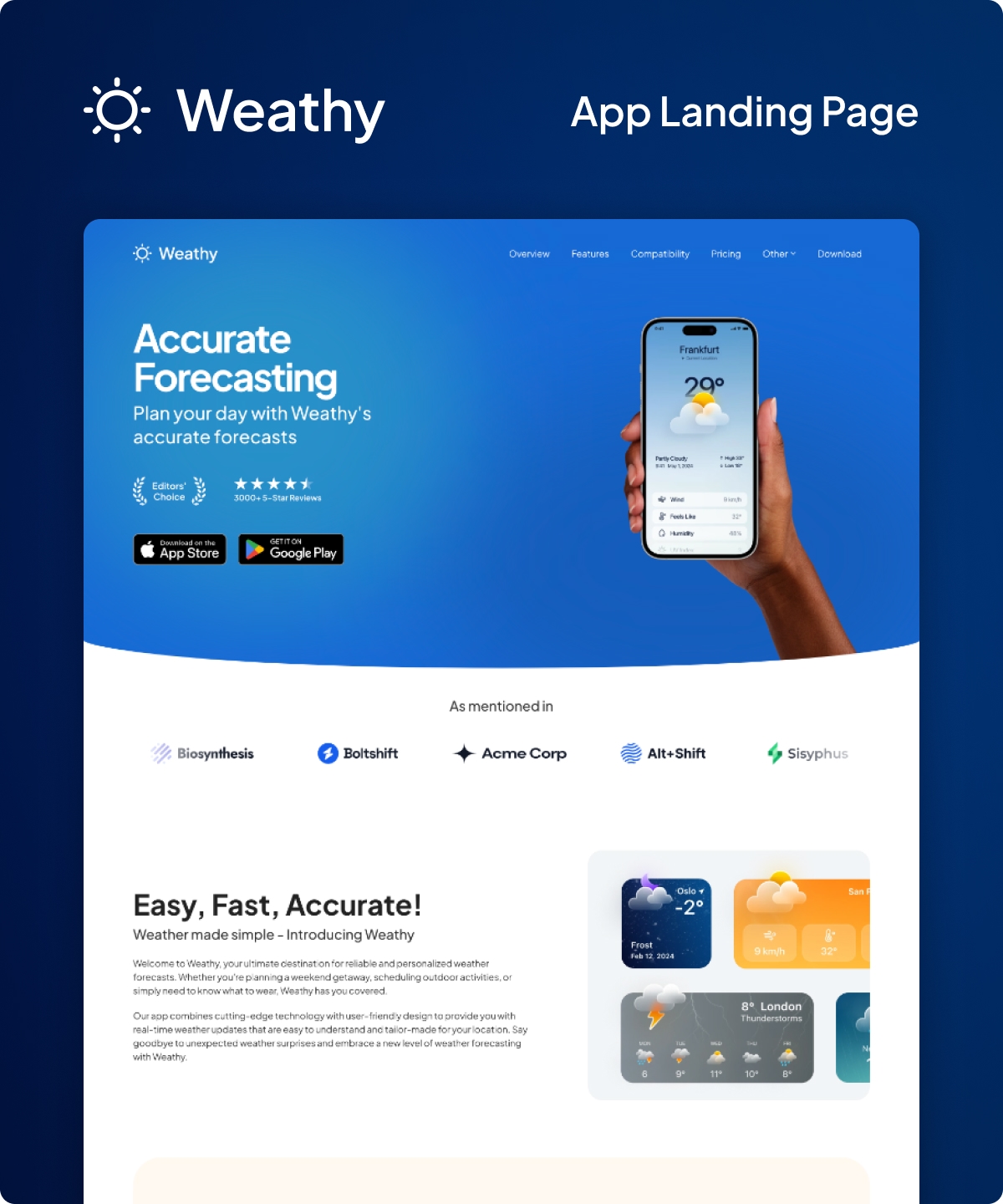 Screenshot 1 for Weathy, a Framer Marketplace template by Laborator.