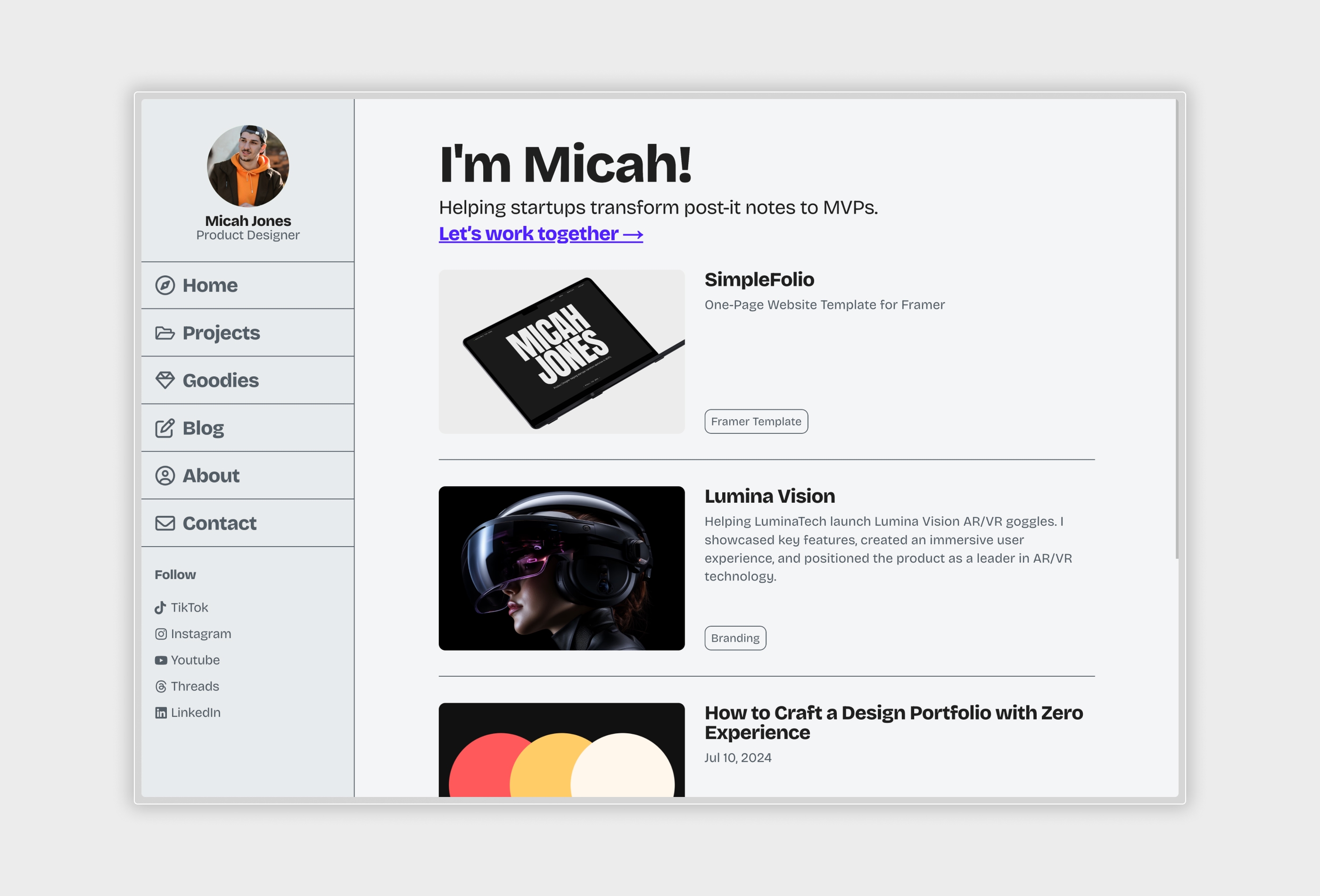 Screenshot 2 for FunBar, a Framer Marketplace template by The Design Guy.