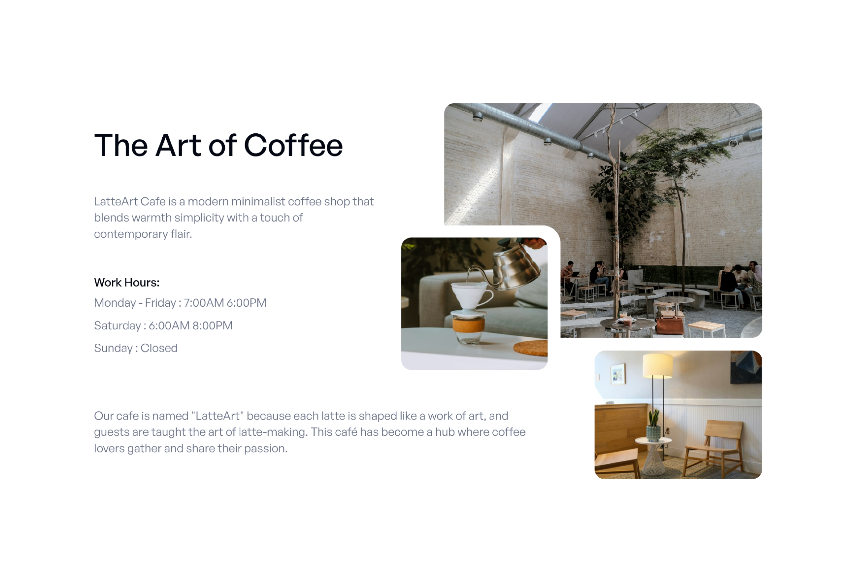 Screenshot 2 for Latteart, a Framer Marketplace template by Ogulsona Charyyeva.