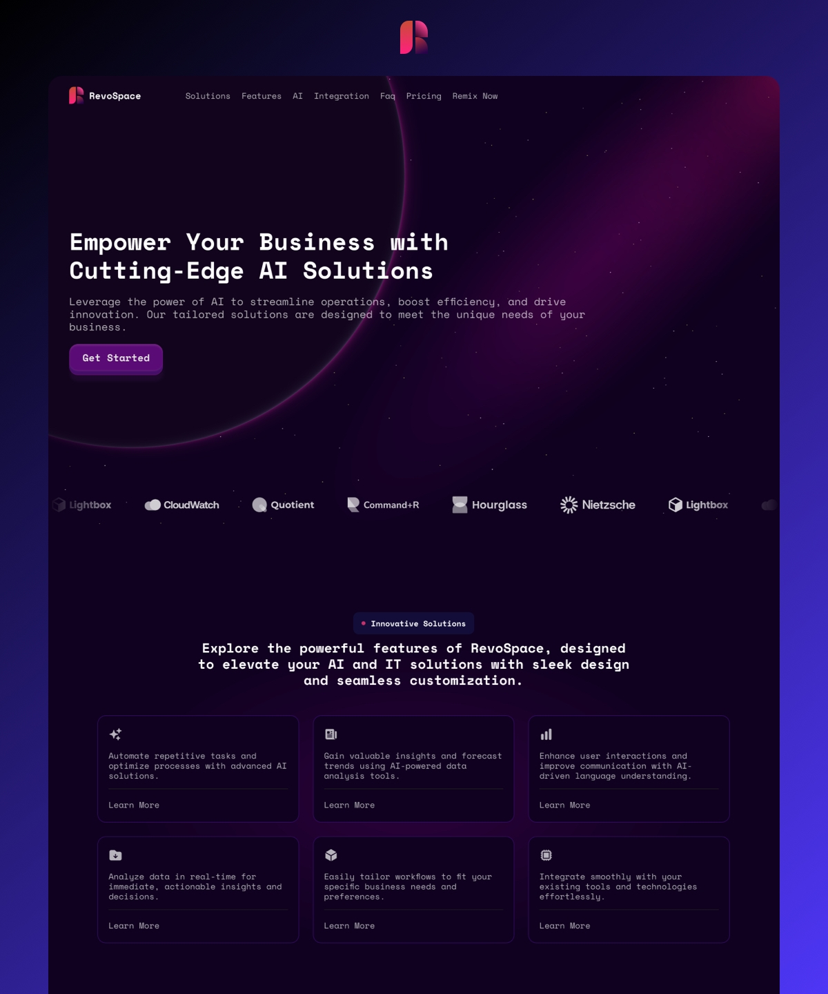 Screenshot 1 for RevoSpace, a Framer Marketplace template by Rindly.