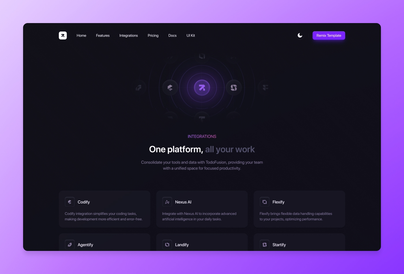 Screenshot 3 for TodoFusion, a Framer Marketplace template by Dmytri Ivanov.