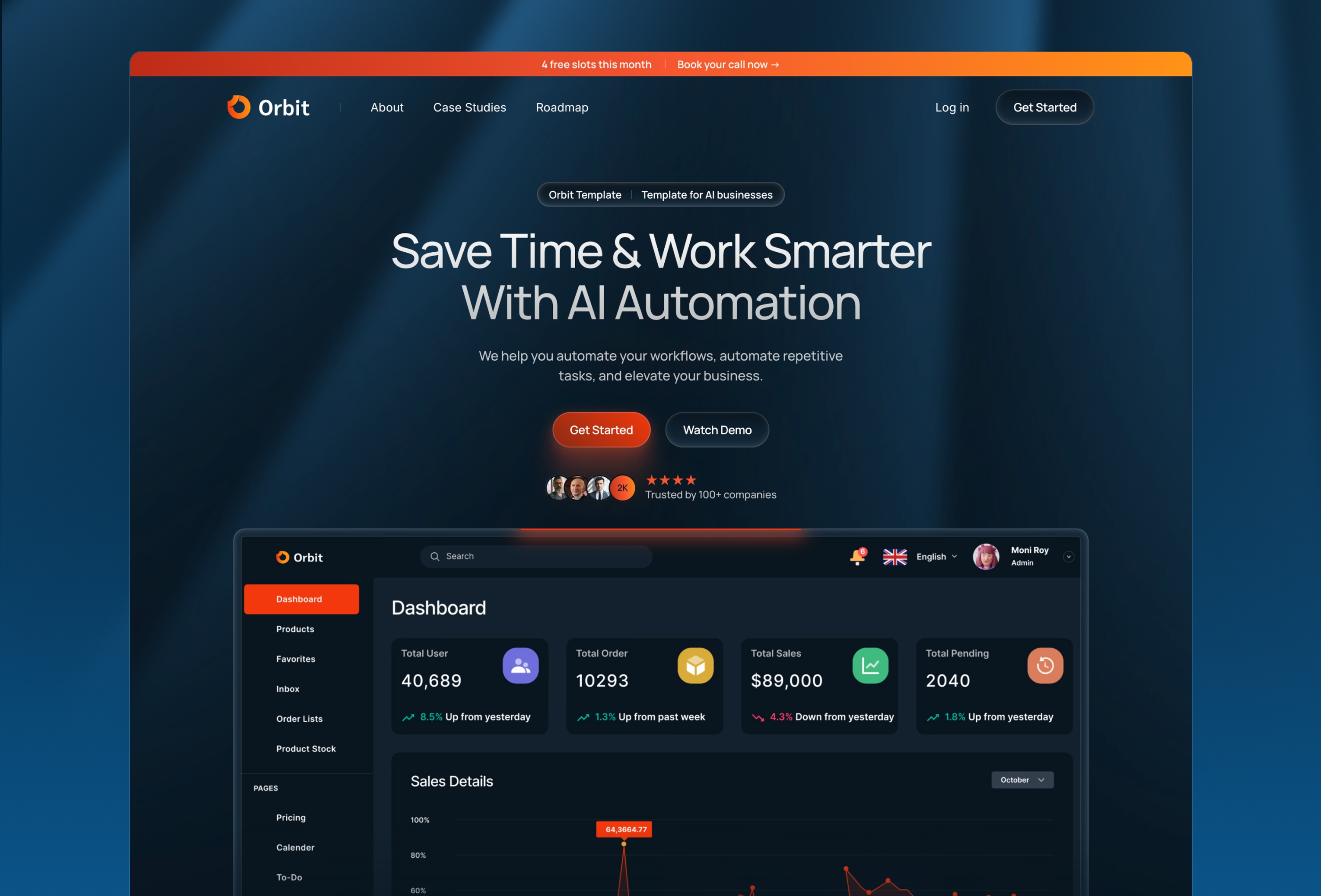 Screenshot 2 for Orbit, a Framer Marketplace template by Wize.