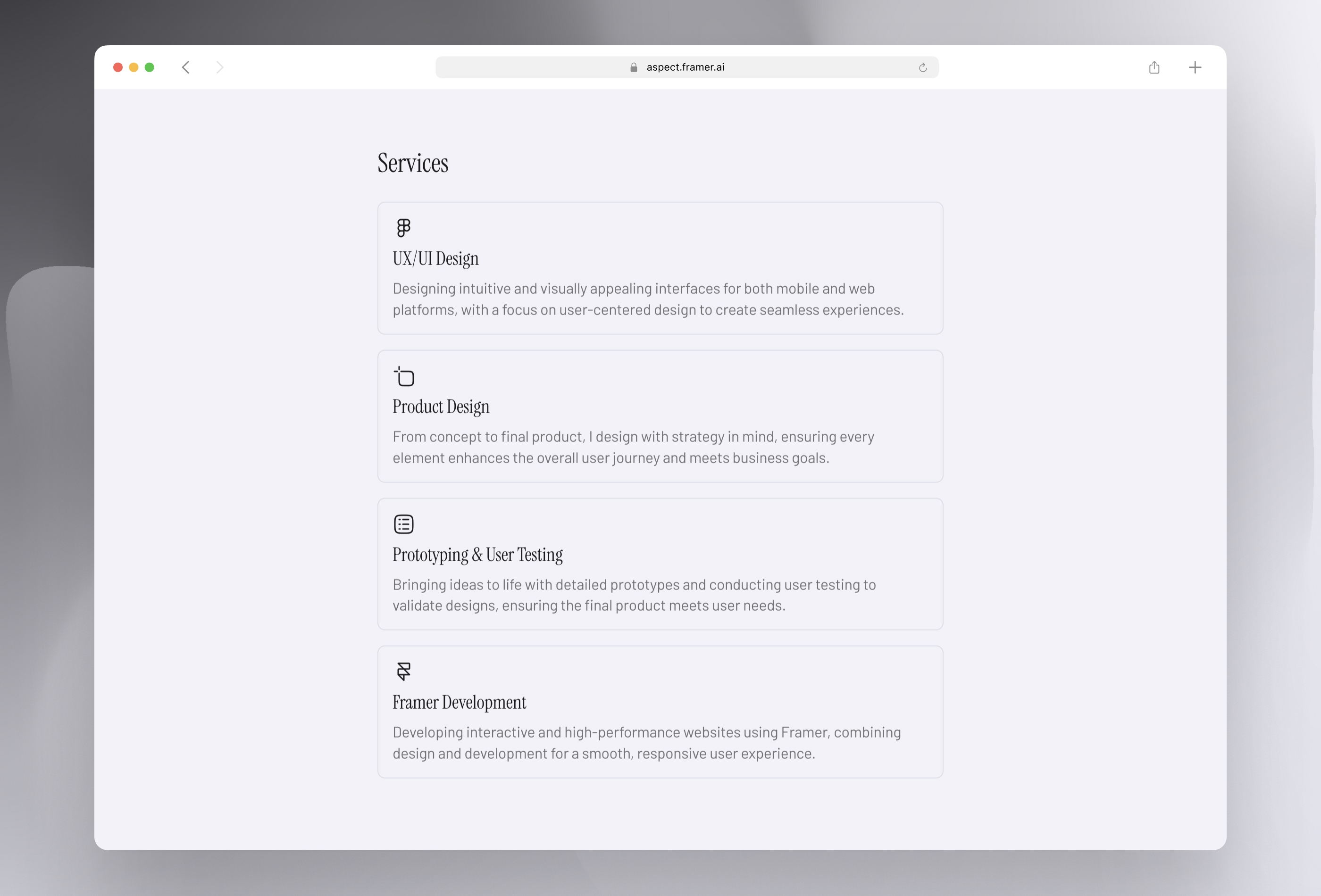 Screenshot 2 for Aspect, a Framer Marketplace template by Pixsellz.
