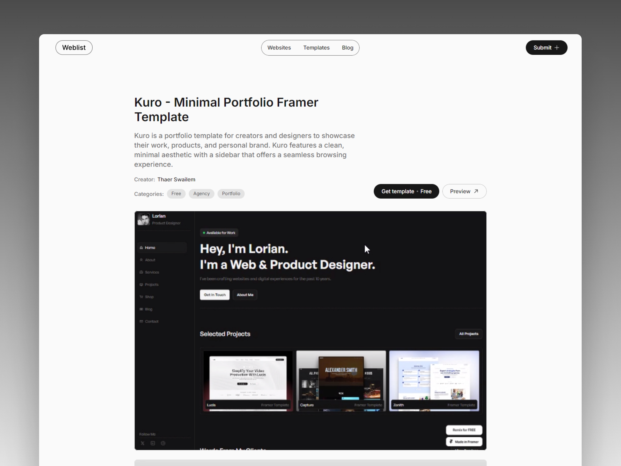 Screenshot 3 for Weblist, a Framer Marketplace template by Thaer Swailem.